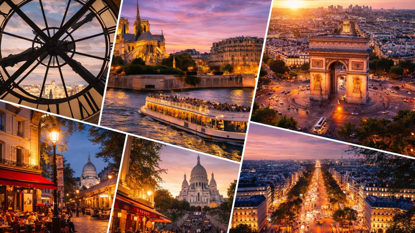 Premium Paris 2-day itinerary collage with iconic landmarks and neighborhood scenes
