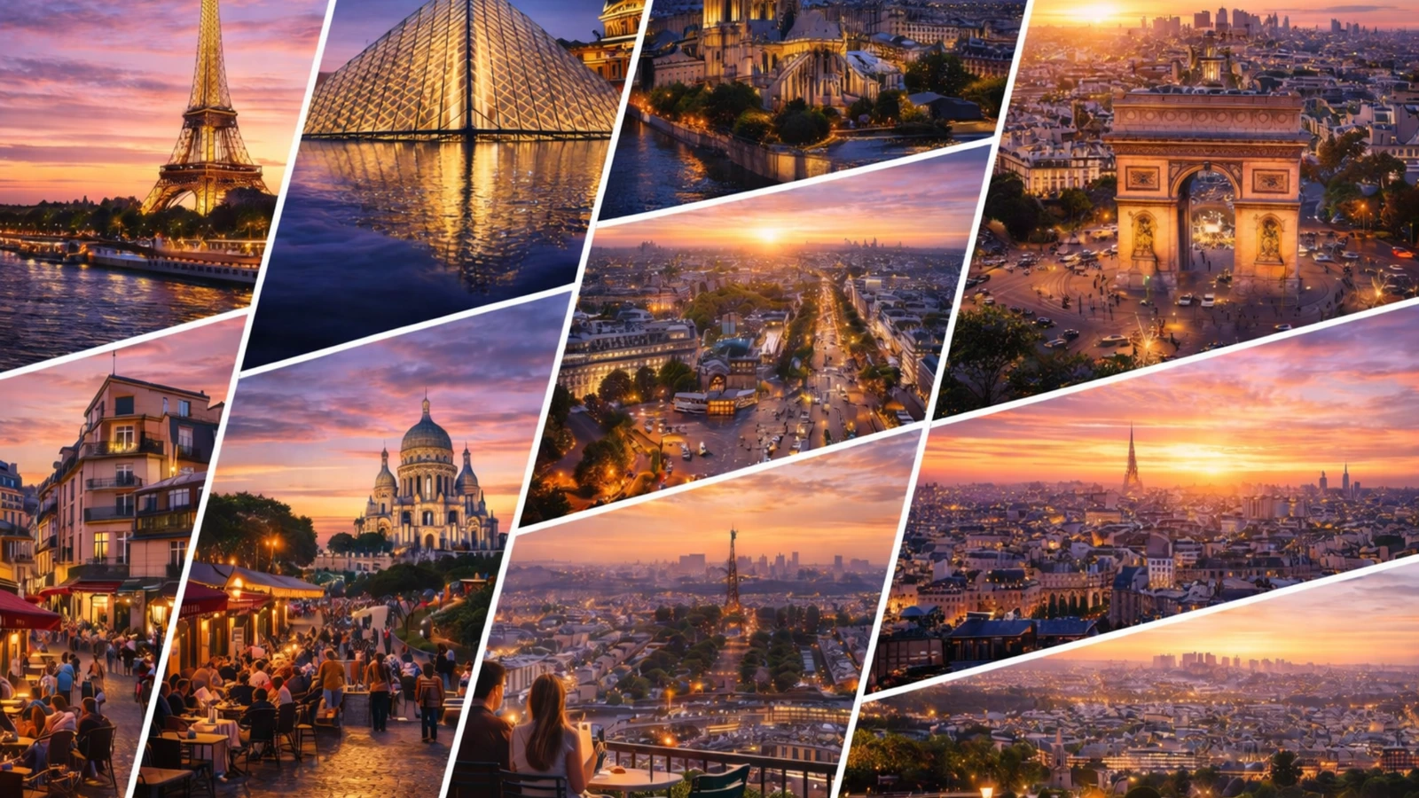 First-time Paris planning collage with iconic landmarks and street scenes